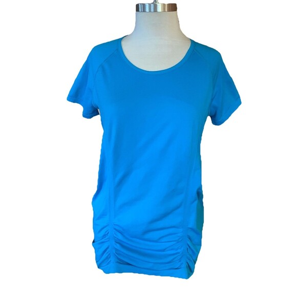 Athleta Fastest Track Tee Rare Teal Top Scoop Neck Ruched Sz XL Gym Run Athletic - Picture 2 of 12